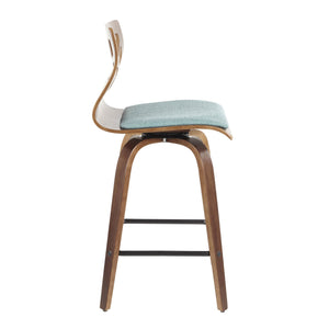 English Elm Folia Mid-Century Modern Counter Stool Set of 2 in Teal Fabric with Walnut Frame, Padded Seat, 250 lb Limit B202P221892