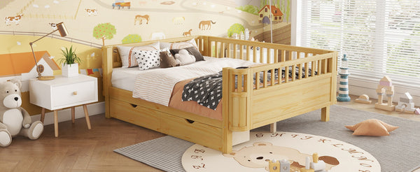 English Elm Twin Kids Platform Bed Solid Pine White Finish with Storage Drawers and Safety Rails Natural W2593P409119