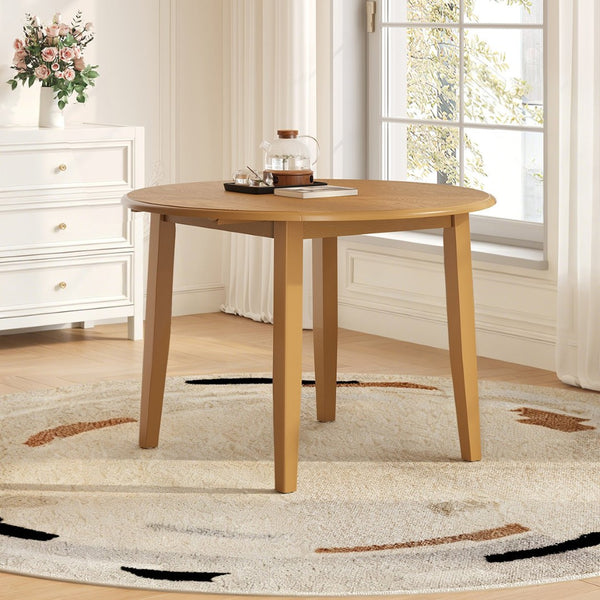 English Elm Extendable Round Dining Table Folding Mdf Top Rubberwood Legs Small Space Apartment Light Brown N752P405933A