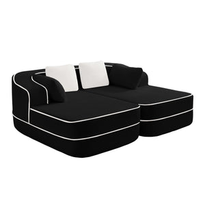 English Elm 77.2" Teddy Fabric Modular Sectional Sofa with Plush 32D Sponge, No Assembly, Cloud Comfort Black W714S01428