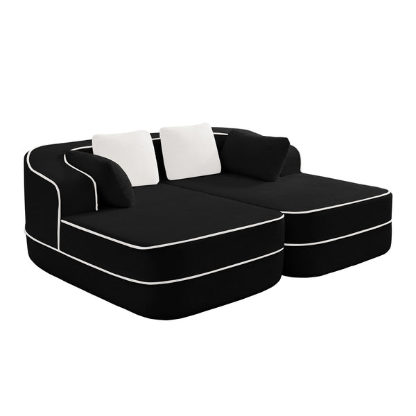 English Elm 77.2" Teddy Fabric Modular Sectional Sofa with Plush 32D Sponge, No Assembly, Cloud Comfort Black W714S01428