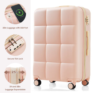 English Elm Luggage Set 4 Piece Abs Hard Shell Spinner Suitcases with Usb Port and Cup Holder Pink N726P185038P
