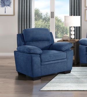 English Elm Plush Blue Textured Fabric Chair with Channel Tufting, Pillow-Top Arms, Solid Wood Frame, Modern Living Room B011P214022