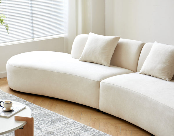 English Elm 132" Curved Sofa with Velvet Upholstery, Luxurious 6-Seater Half Moon Design for Modern Spaces Ivory B2735S00028