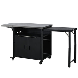 English Elm Outdoor Bbq Prep Cart Rolling Stainless Steel Grill Station with Foldable Work Surface Black N719P407404B