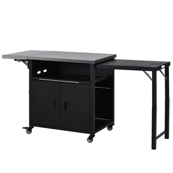 English Elm Outdoor Bbq Prep Cart Rolling Stainless Steel Grill Station with Foldable Work Surface Black N719P407404B