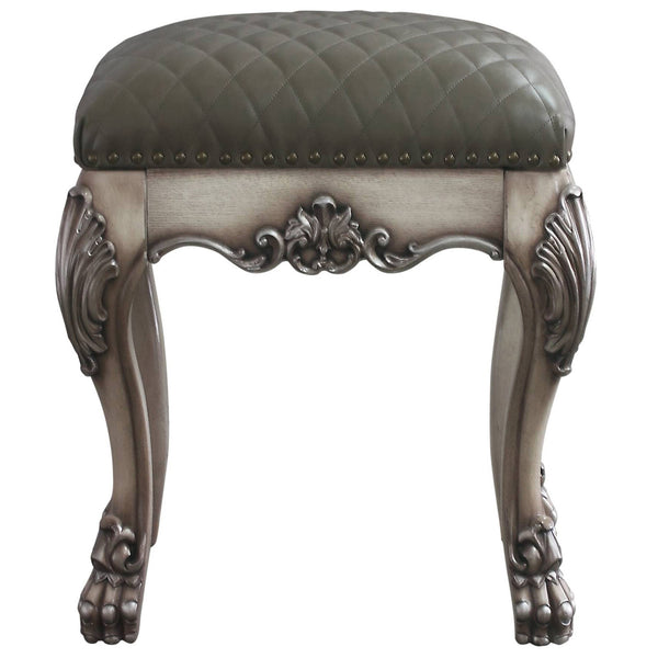 English Elm Grey Tufted Vanity Stool with Grey Faux Leather Seat & Vintage Bone-White Claw Legs, Solid Wood Base (21.5") B062P186401