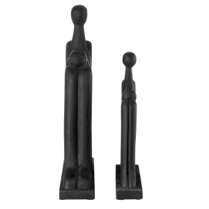 Abstract Contemporary Wooden Sculpture Set of 2 - Black Finish for Striking Home Decor Accents