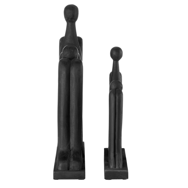 Abstract Contemporary Wooden Sculpture Set of 2 - Black Finish for Striking Home Decor Accents