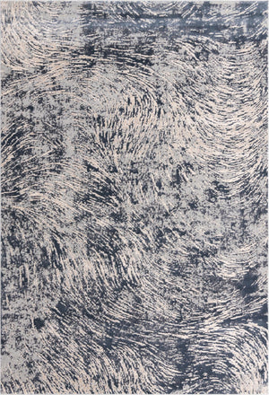 Unique Loom Oasis Wave Machine Made Abstract Rug Gray, Ivory/Navy Blue 7' 0" x 10' 0"