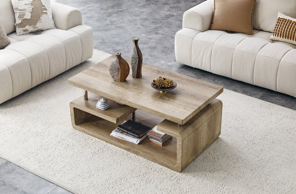 English Elm A Modern Two-tier Mdf Coffee Table with Open Shelf for Living Room Storage Wood W3875P396830