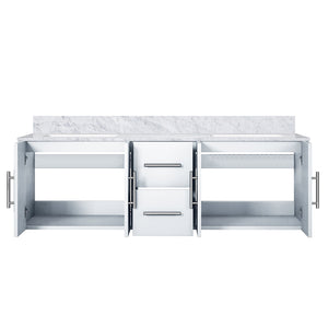 English Elm Glossy White Double Bath Vanity With Carrara Marble Top - Elegant Storage & Soft-Close Drawers B2731P258506