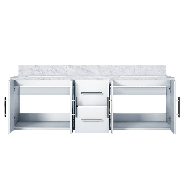 English Elm Glossy White Double Bath Vanity With Carrara Marble Top - Elegant Storage & Soft-Close Drawers B2731P258506