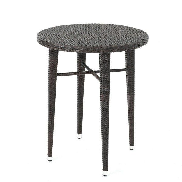 English Elm Christopher Knight Home® - Rattan Round Bar Table Brown Multi – All-Weather Wicker Outdoor Patio Bistro Table with Iron Frame 61428.00MBRN