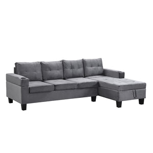 English Elm Sectional PU Sofa Set with L-Chaise, Built-In Cup Holders, Thick Foam Cushions, Modern 4-Seater Comfort Grey 60.62 L x 29.52 W x 13.78 H W2297S00017