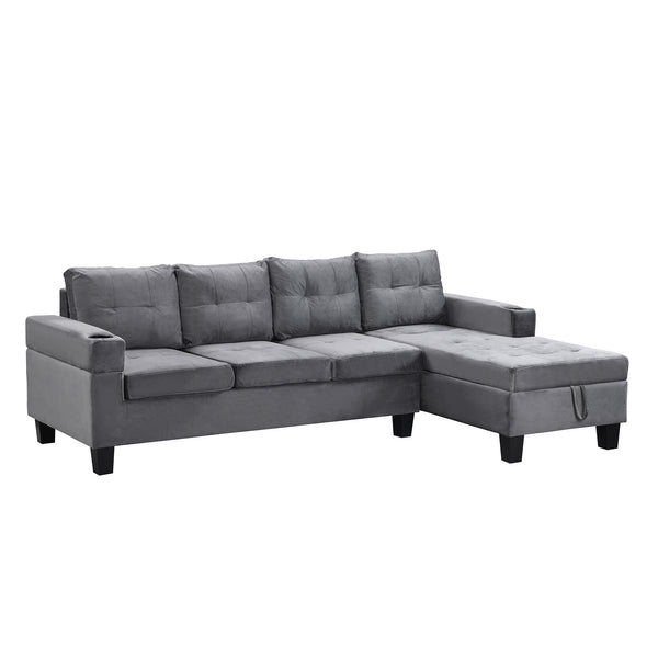 English Elm Sectional PU Sofa Set with L-Chaise, Built-In Cup Holders, Thick Foam Cushions, Modern 4-Seater Comfort Grey 60.62 L x 29.52 W x 13.78 H W2297S00017