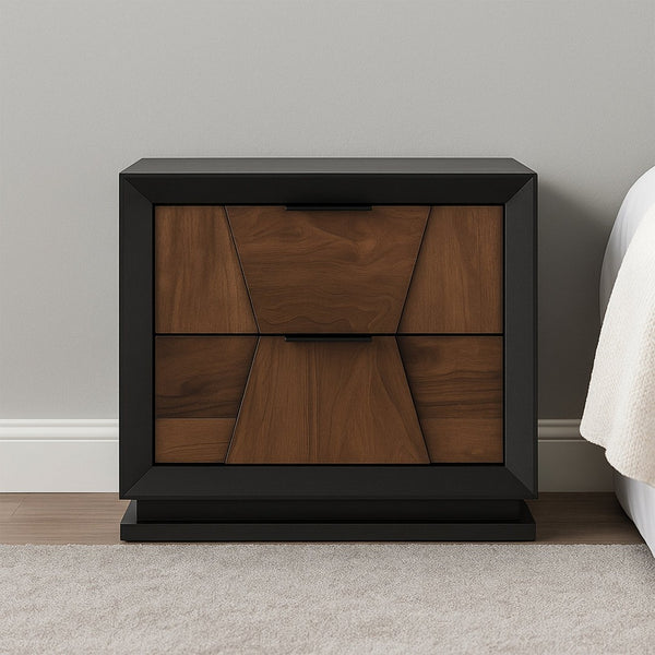 English Elm Houston Queen Bedroom Set Walnut Espresso Wood with Geometric Panel Design B009S01697