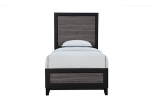 English Elm SOLUTO Twin Bed Frame in Black & Rustic Gray Wood Inlay – Solid Wood & MDF, Twin Slat Design B201P226200