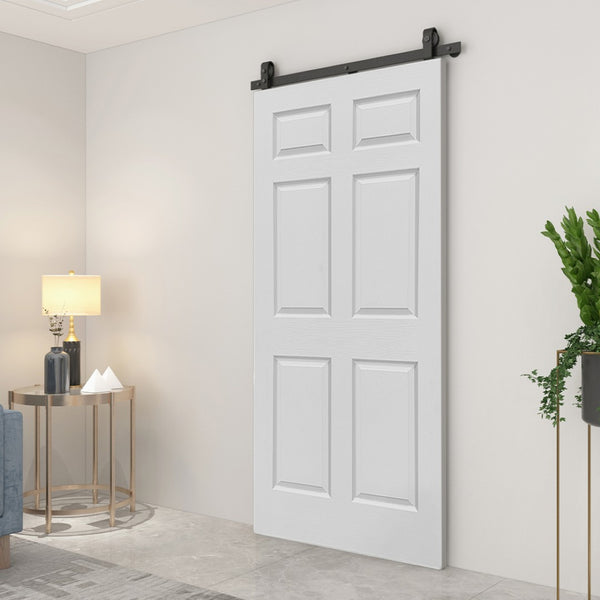 English Elm 24 in Primed Mdf Bi-fold Barn Door with Raised 6-panel Profile and Sliding Hardware B2763P490984