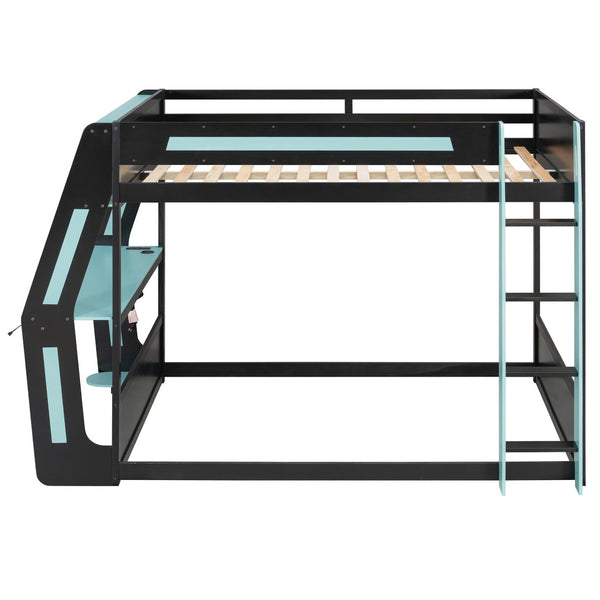 English Elm Full-size Gaming Loft Bed with Integrated Rgb Desk Usb Ports and Esports Frame Blue LT000239AAC