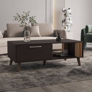 English Elm Coffee engineered wood coffee table on casters with single shelf, minimalist, durable, eco-friendly Black+ khaki 59.06 L x 47.2 W x 3.94 H B097P262373