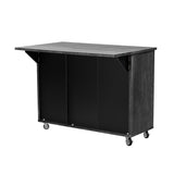 English Elm K&K 51.2"W 3D Wave Stripes Ash Veneer (Not Cheap Paper) Kitchen Island With Drop Leaf, Farmhouse Kitchen Island On Wheels With Internal Storage Rack, Rolling Kitchen Cart(Black)