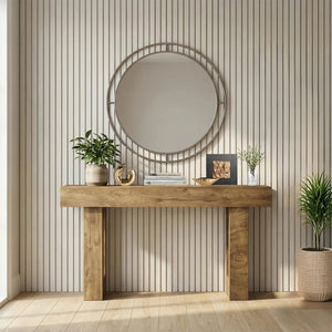 English Elm 63'' Farmhouse Console Table Rustic Wood Grain Sofa for Entryway or Hallway W3204P401255