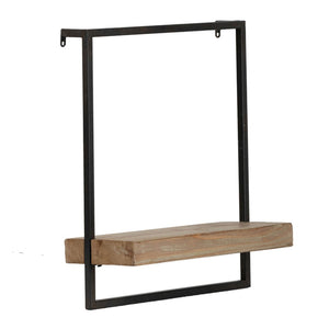 English Elm Yin Industrial Wall Shelf Black Iron Frame Brown Wood Surface Vertical Storage B056P416877