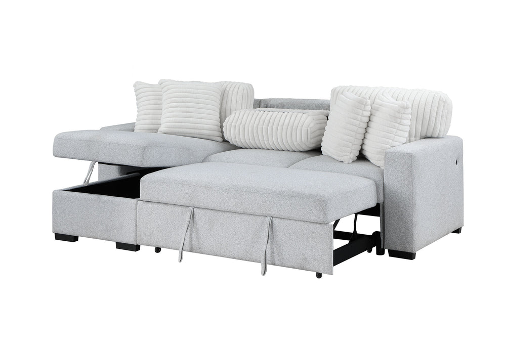 English Elm FORD Light Gray/White Reversible Pull-Out Sofa Bed with Plush Cushions, Flip-Down Console & Cup Holders B201S00131