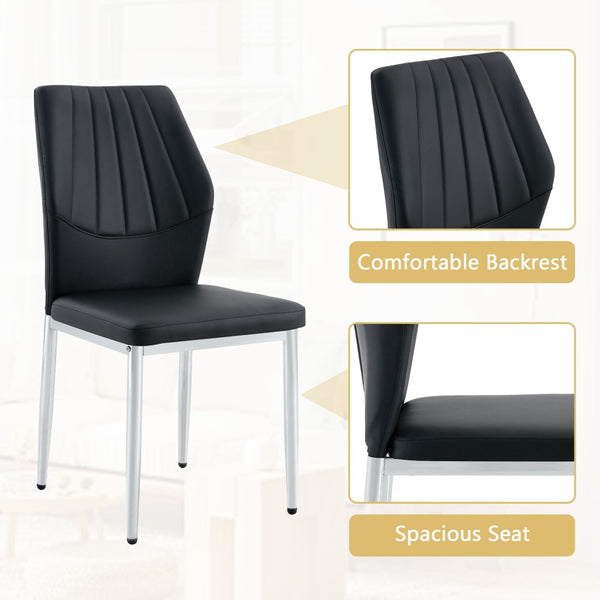 English Elm Table and Chair Set Oval Tempered Glass Top 9 Piece Modern Dining with Pu Seats Black,Silver,Transparent W1151S04741