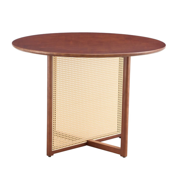 English Elm Chinese Solid Wood Round Table - Rustic Walnut Finish With Imitation Rattan | Versatile & Easy Assembly! W1151P154828