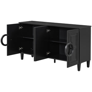 English Elm U_STYLE Elegant Four-Door Sideboard with Adjustable Shelves, 200lb Capacity, French-Inspired Design Black N711P231529B