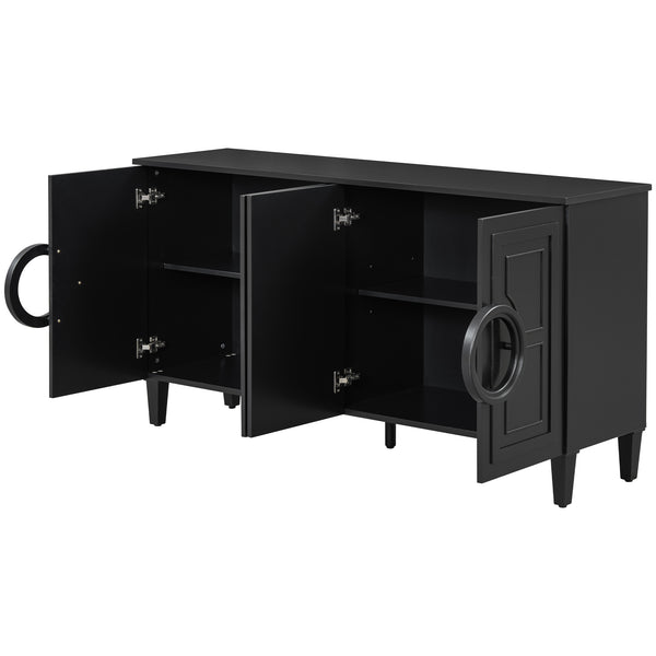 English Elm U_STYLE Elegant Four-Door Sideboard with Adjustable Shelves, 200lb Capacity, French-Inspired Design Black N711P231529B