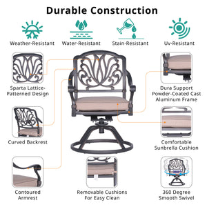 English Elm Patio Geneva Aluminum Swivel Rocker Dining Chairs Set of 2 with Sunbrella Cushions, Weatherproof Sand B01051465