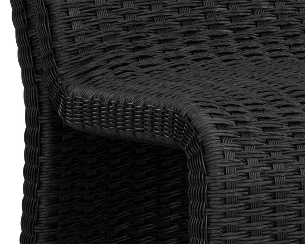 Sunpan EDESSA Dining Chair - Stylish Black Wicker Design for Outdoor Spaces, Durable Aluminum Frame, Modern Curves 111678