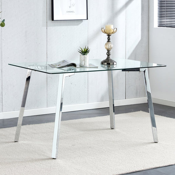 English Elm Glass Tempered Dining Table 51" x 31" Modern Minimalist Rectangular for 4-6 with Metal Legs, Easy-Clean Surface, Sturdy Design W1512S00174