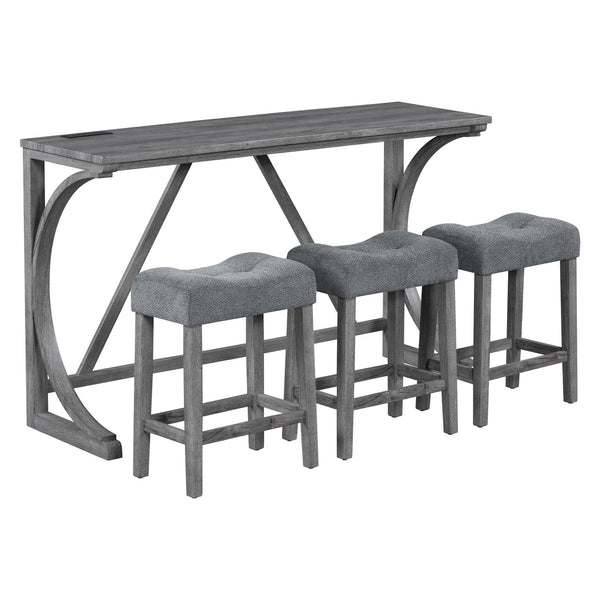 English Elm Bar Industrial Bar Table Set with Power Outlet and Upholstered Chairs, Space-Saving Dining Hub Gray W487P333507