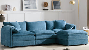 English Elm [video]103" Chenille L-shaped Sectional with Movable Ottoman Deep Seat Cloud Sofa Blue N723S0687C