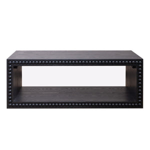 English Elm Black Beaded Edge Coffee Table | 47.6" Rectangular Matte Black Center Table with Open Shelf, Farmhouse Charm and Durable Crafted Trim W2729P309448