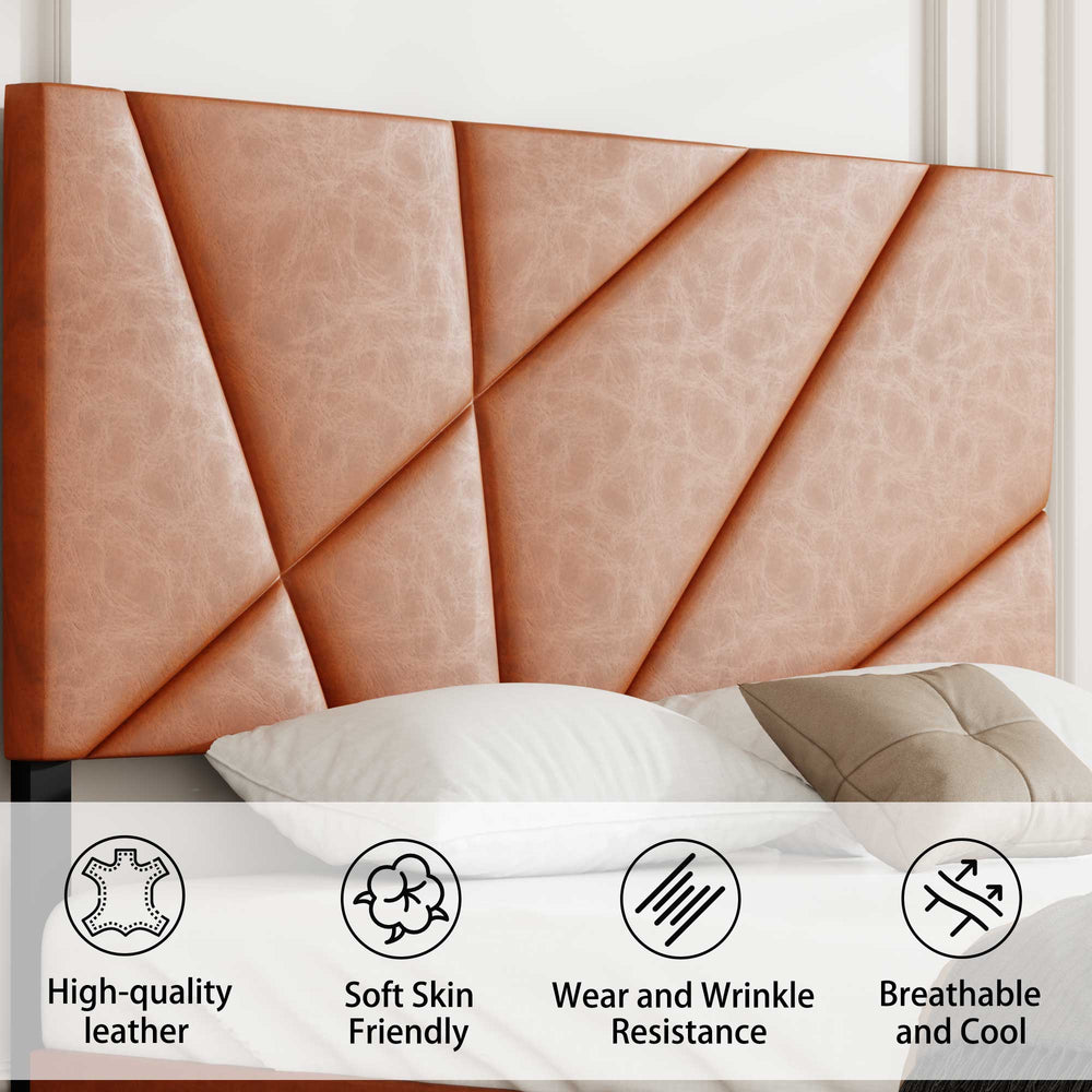 English Elm King metal platform bed frame with vintage brown headboard, 800lb capacity, under-bed storage, no box spring needed W636P294871