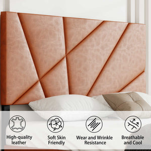 English Elm King metal platform bed frame with vintage brown headboard, 800lb capacity, under-bed storage, no box spring needed W636P294871