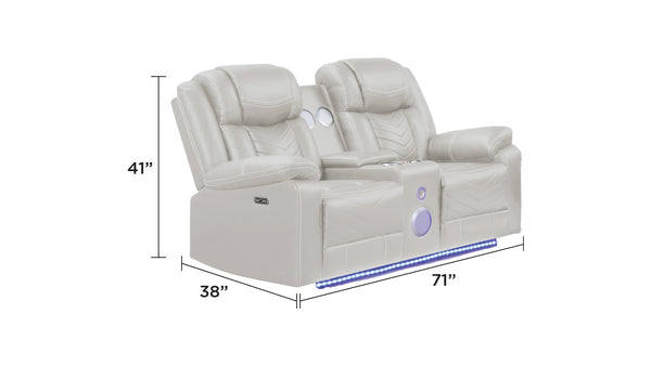 English Elm Challenger Modern 3PC Power Reclining Set Beige with LED Lighting, Bluetooth Loveseat, USB Ports B009S02089