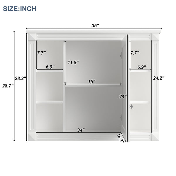 English Elm 36'' Bathroom Vanity with Sink and Mirror Cabinet, Modern MDF & Solid Wood Design, Ceramic Top, Soft-Close Doors White SW000115AAK-1