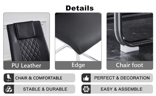 English Elm Table And Chair Set - Modern 38.6" Round Glass Dining Table With 4 Stylish Pu Chairs - Silver Legs W1151S03825-GIGA