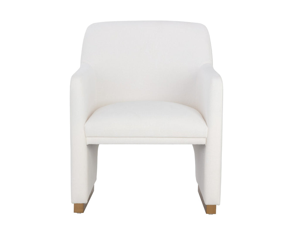Sunpan JAIME Dining Armchair - Luxurious Fior Vanilla Upholstered Chair with Gold Base for Modern Elegance 110833