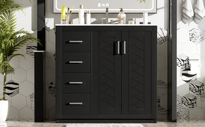 English Elm 36'' Bathroom Vanity with Ceramic Sink Combo, Solid Wood Frame, Soft-Close Drawers and Stylish Retro Groove Design Black N710P291684B