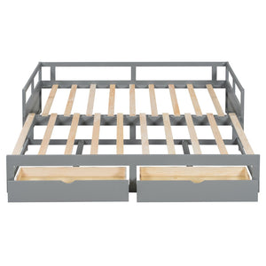 English Elm Wooden Twin to King Daybed with Trundle and Storage Drawers for Guest Rooms N708P336539E