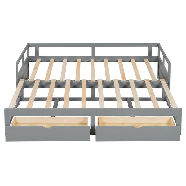 English Elm Wooden Twin to King Daybed with Trundle and Storage Drawers for Guest Rooms N708P336539E