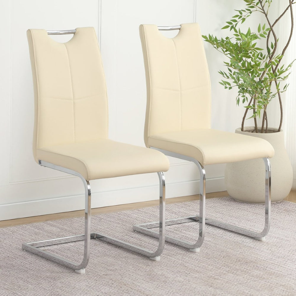 English Elm Modern Pu Leather Dining Chair Set of 2 with Polished Metal Legs for Kitchen W210P375083