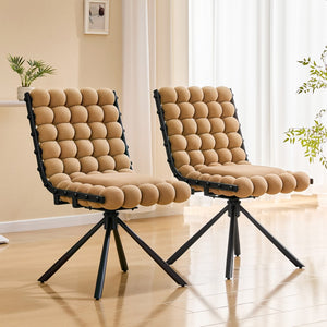 English Elm Cream Dutch Velvet Swivel Chair Tufted Bubble Backrest Glam Armless Accent Seat Black,Brown W3875P448021